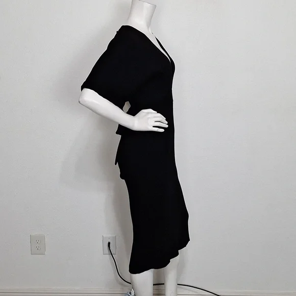 Topshop Black Ribbed Knit W/Open Back Bow Tie Midi Cocktail Dress Size US 6 - Picture 4 of 13